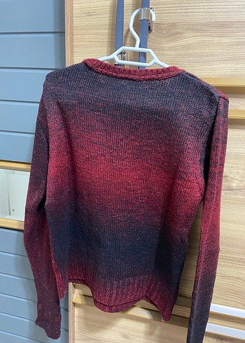 Bordo Siyah Degrade Örgü Kadın Kazak simli - Görsel 2