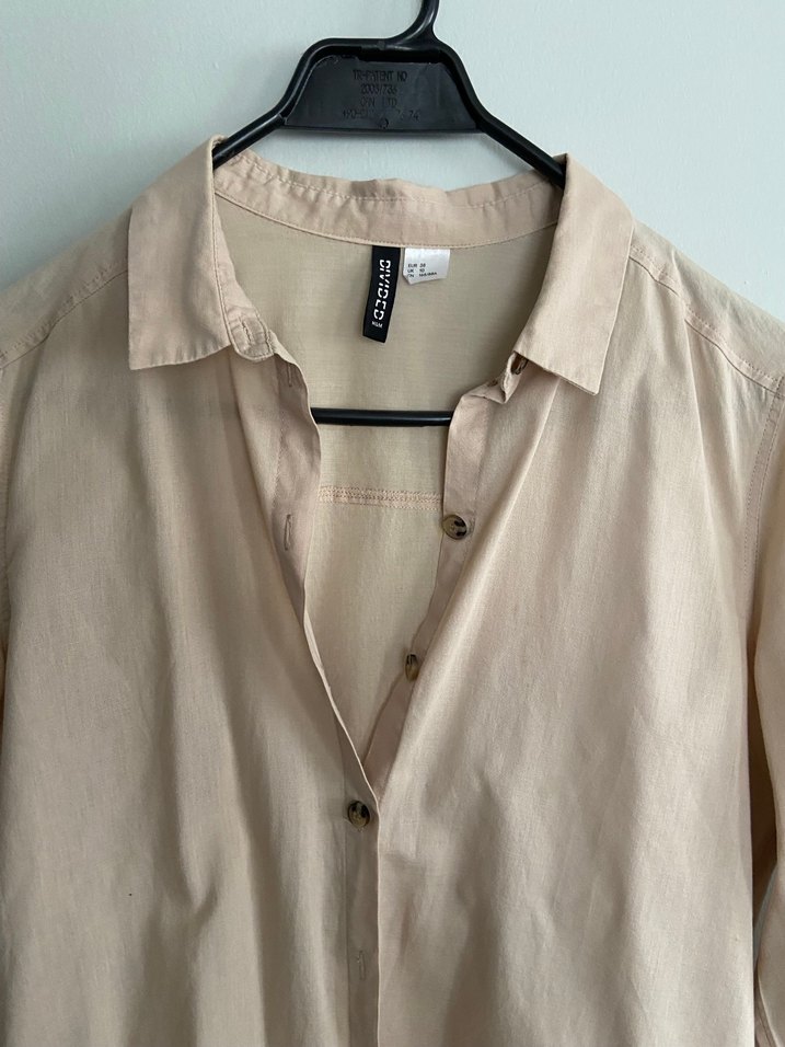 Bej Uzun Kollu Keten Gömlek - Görsel 2