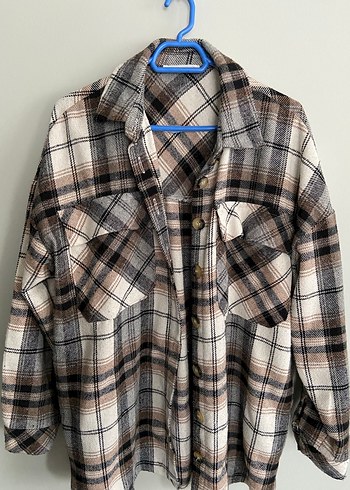 Düğmeli Kahverengi Kareli Pamuklu Gömlek - Görsel 2