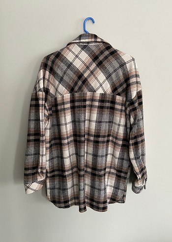 Düğmeli Kahverengi Kareli Pamuklu Gömlek - Görsel 3