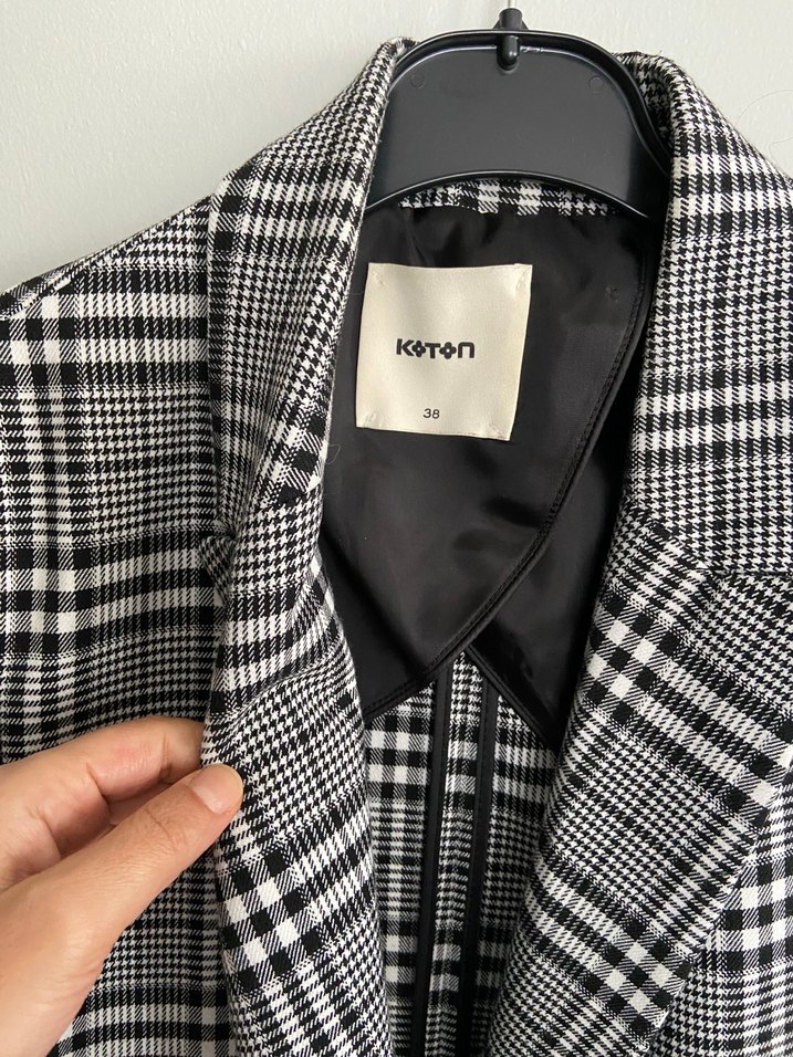 Düğmeli Gri Ekose Kadın Blazer Ceket - Görsel 2