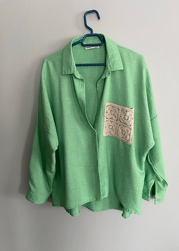 Yeşil Nakışlı Kadın Gömlek - Görsel 2