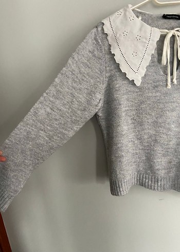 Nakışlı Gri Örgü Kadın Kazak - Görsel 4