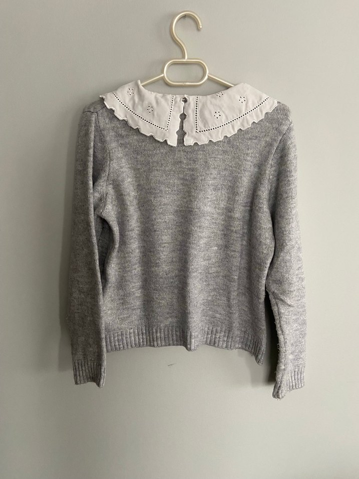 Nakışlı Gri Örgü Kadın Kazak - Görsel 3