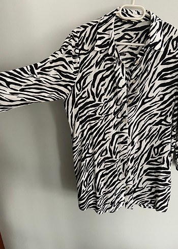 Zebra Desenli Uzun Kollu Kadın Gömlek - Görsel 3