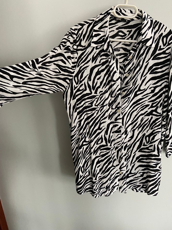 Zebra Desenli Uzun Kollu Kadın Gömlek - Görsel 3