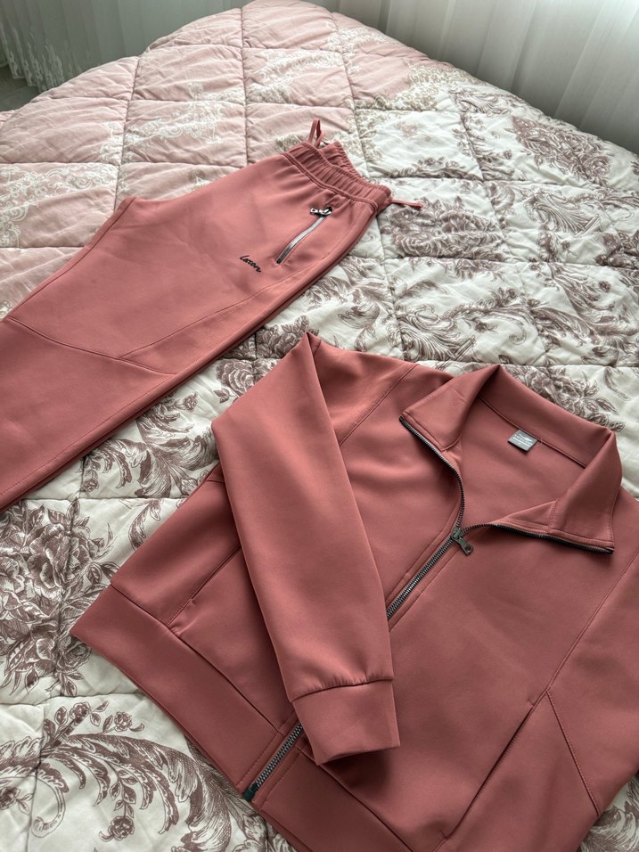 Fermuarlı Pembe Kadın Takım Eşofman - Görsel 4