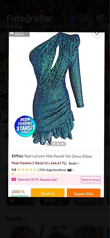 Diğer Mavi-yeşil pul payetli mini elbise