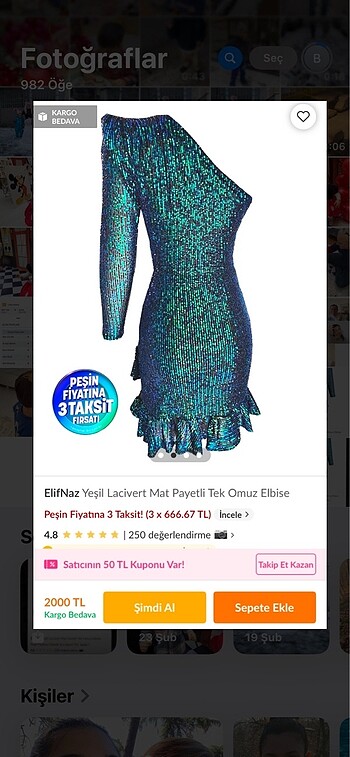 40 Beden Mavi-yeşil pul payetli mini elbise