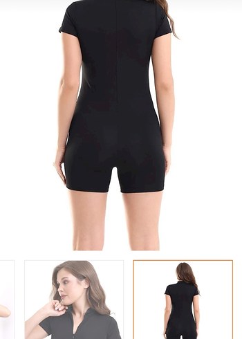 Siyah Kısa Kadın Tulum, mayo - Görsel 2