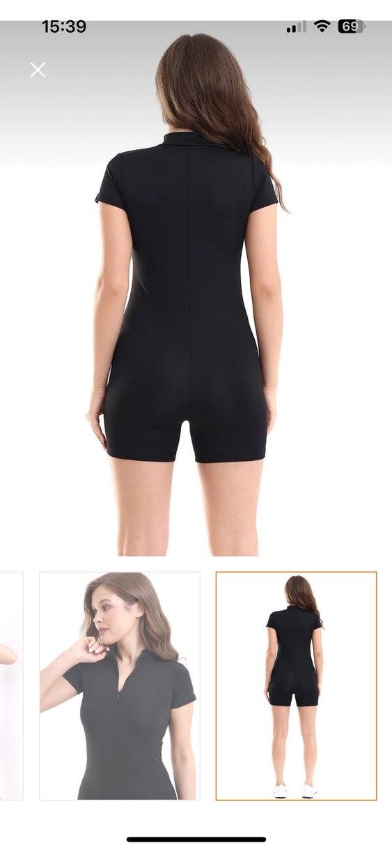 Siyah Kısa Kadın Tulum, mayo - Görsel 2