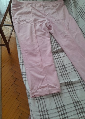 Piliseli Pembe Keten Kadın Kumaş Pantolon