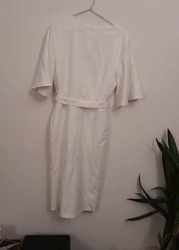 Beyaz Midi Kısa Kollu Kadın Elbise - Görsel 2