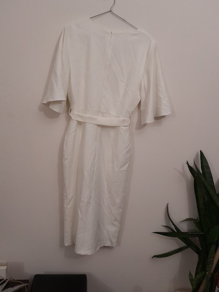 Beyaz Midi Kısa Kollu Kadın Elbise - Görsel 2