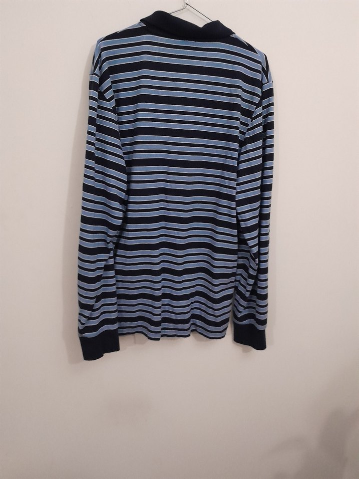 Uzun Kollu Mavi Çizgili Polo Tişört - Görsel 2