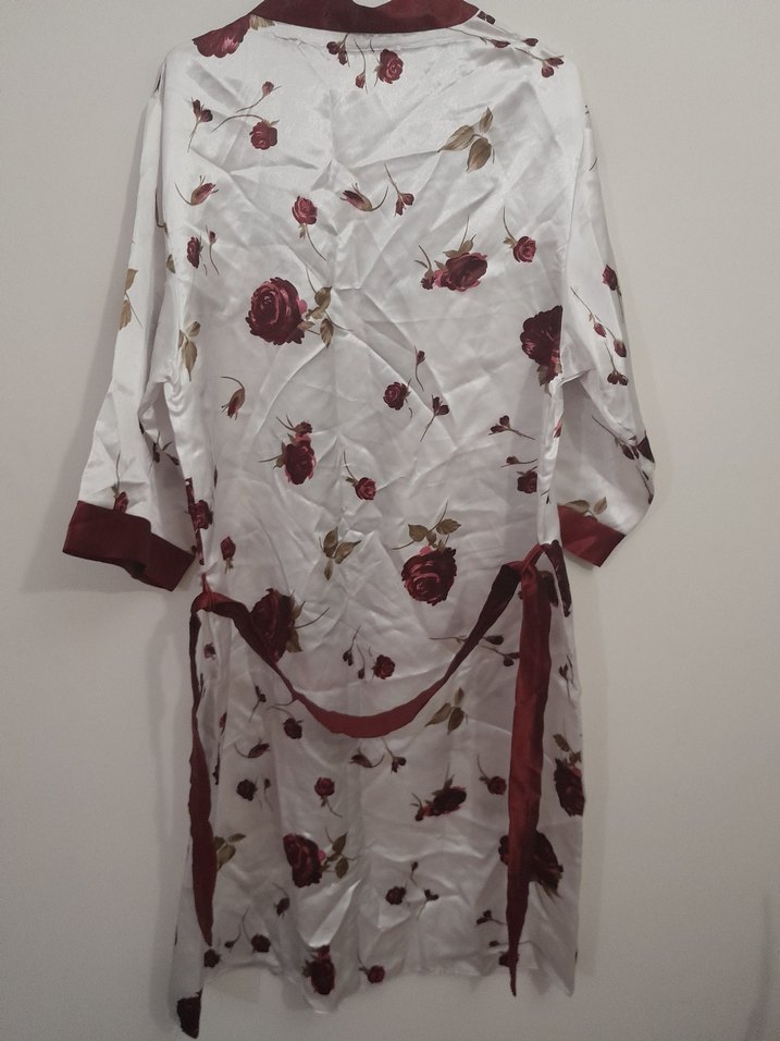 Bordo Çiçek Desenli Uzun Bohem Kadın Sabahlık - Görsel 2