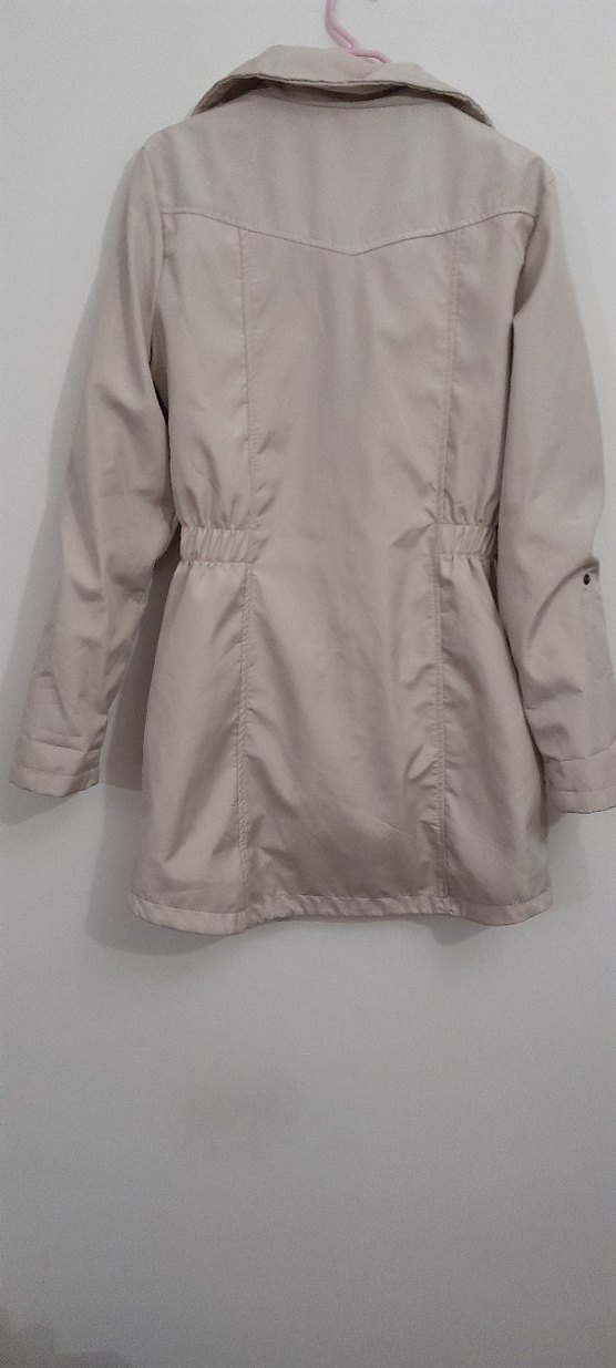 Bej Midi Boy Kemerli Kadın Yağmurluk - Görsel 2