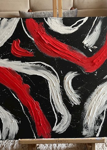 Kırmızı Beyaz Siyah Soyut Tablo - Görsel 11