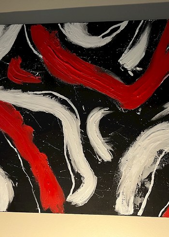 Kırmızı Beyaz Siyah Soyut Tablo - Görsel 4