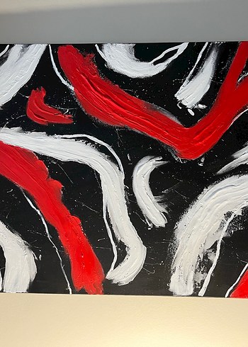 Kırmızı Beyaz Siyah Soyut Tablo - Görsel 8