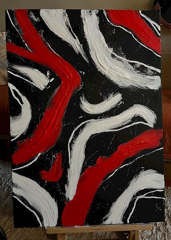 Kırmızı Beyaz Siyah Soyut Tablo - Görsel 5