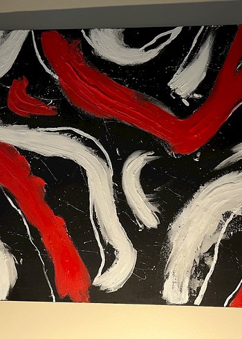 Kırmızı Beyaz Siyah Soyut Tablo - Görsel 6