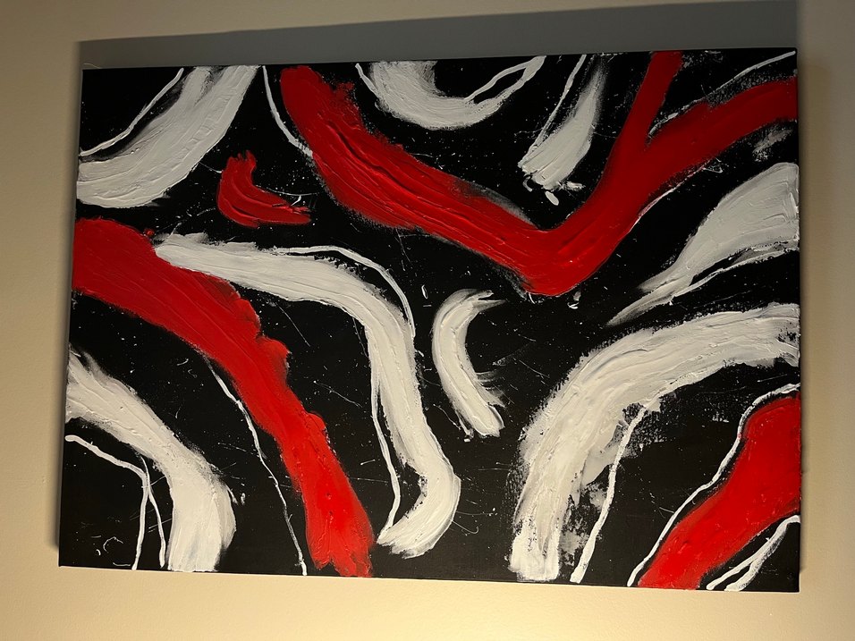 Kırmızı Beyaz Siyah Soyut Tablo - Görsel 4