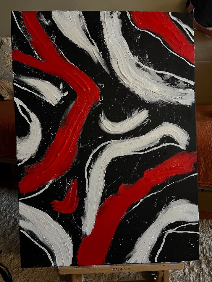 Kırmızı Beyaz Siyah Soyut Tablo - Görsel 5