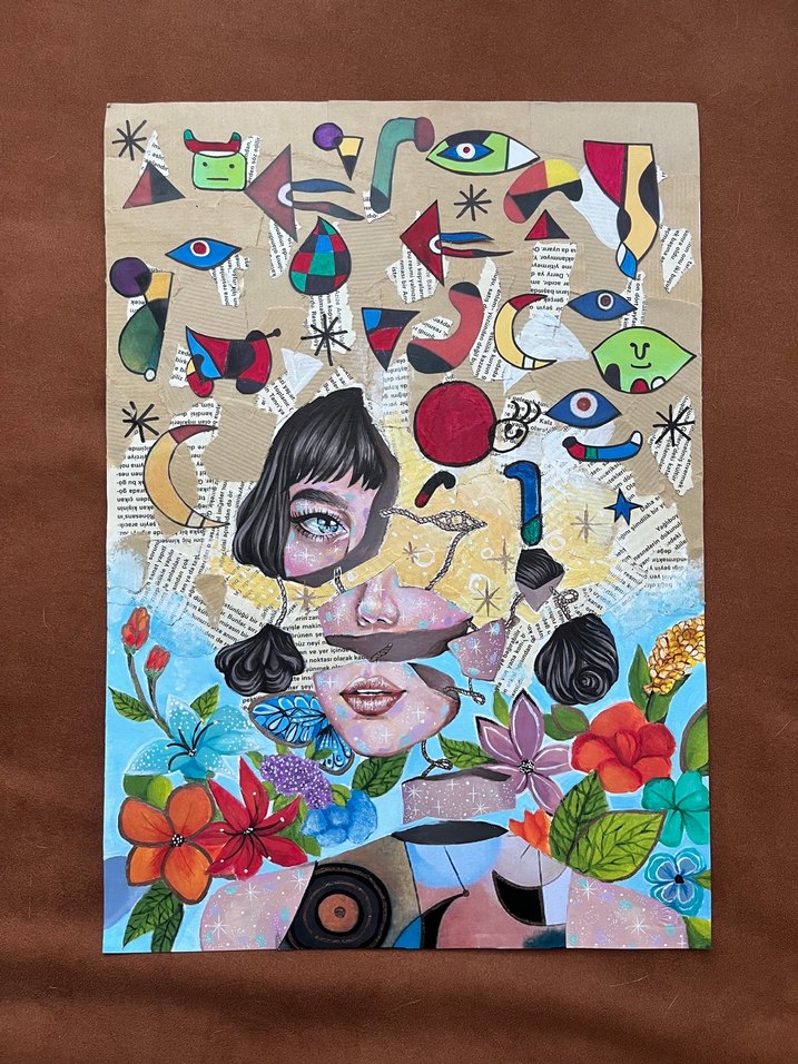 Renkli Soyut Kadın Portresi Tablosu - Görsel 3