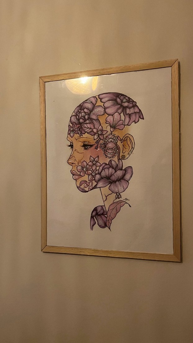 Pastel Mor Çiçek Temalı Portre Resmi - Görsel 3