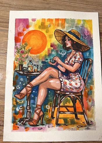 Renkli Kadın ve Güneş Temalı Tablo - Görsel 3