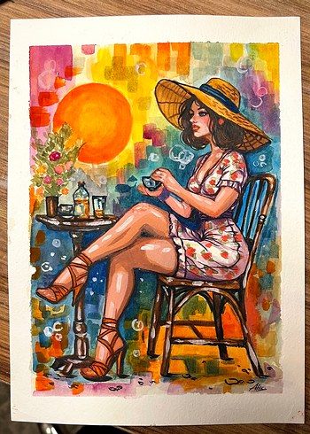 Renkli Kadın ve Güneş Temalı Tablo - Görsel 4