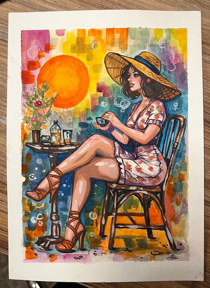 Renkli Kadın ve Güneş Temalı Tablo - Görsel 5