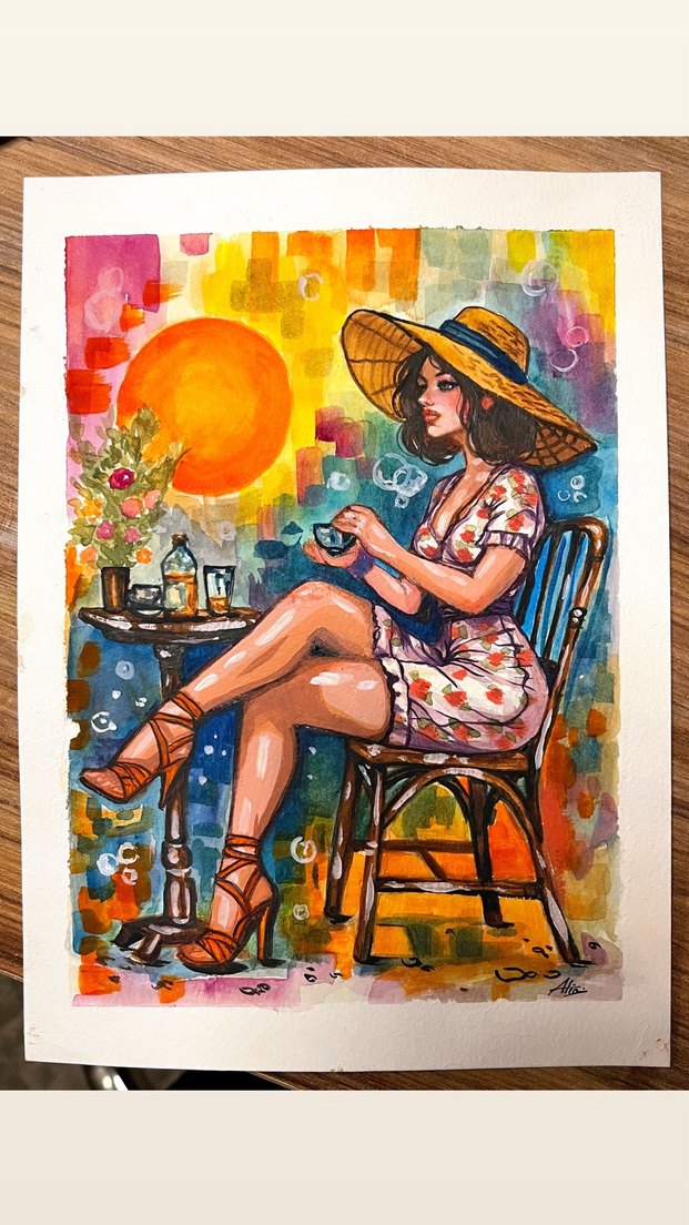 Renkli Kadın ve Güneş Temalı Tablo - Görsel 2