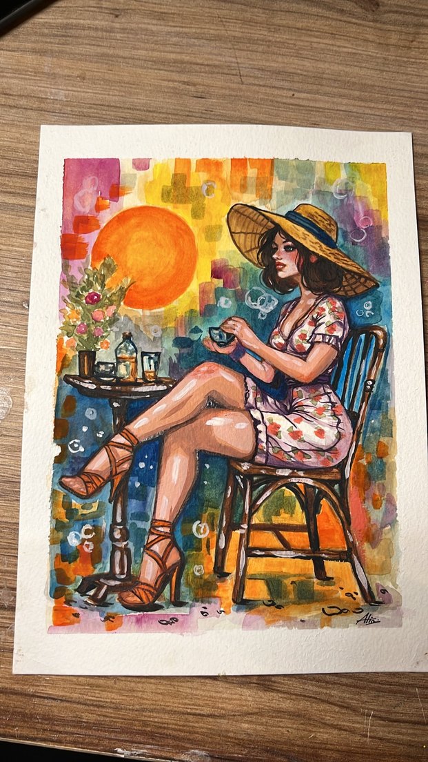 Renkli Kadın ve Güneş Temalı Tablo - Görsel 3