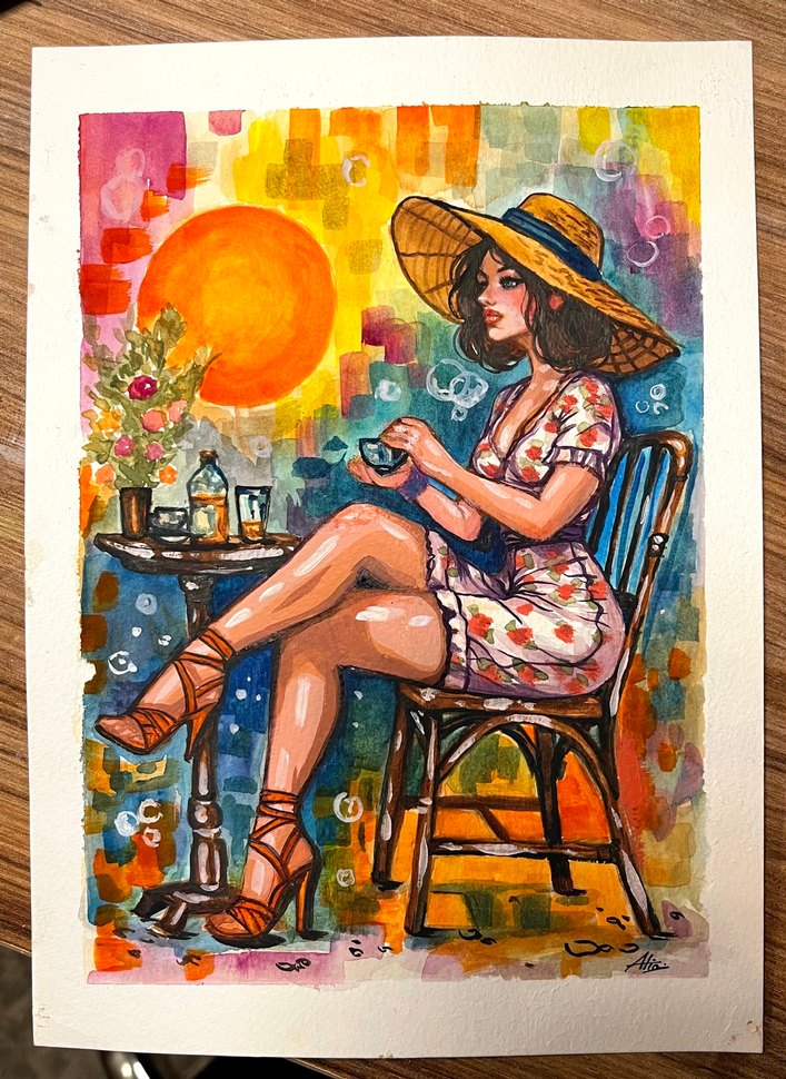 Renkli Kadın ve Güneş Temalı Tablo - Görsel 4