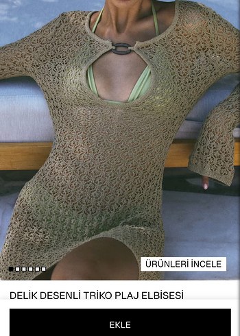 H&M Delik Desenli Triko Plaj Elbisesi