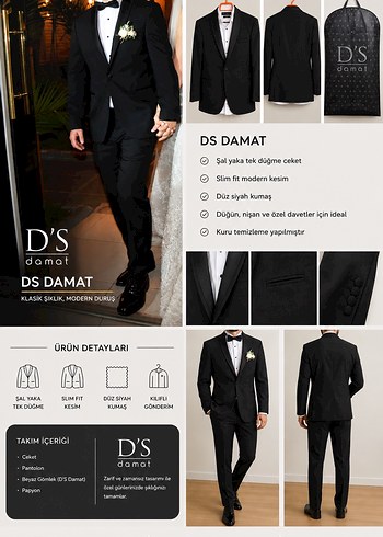 Pierre Cardin Ds Damat Siyah Slim Fit Smokin