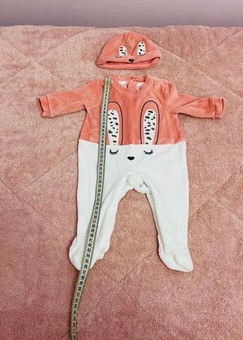 Yenidoğan Beden pembe Renk Yeni doğan şapkalı kız bebek kadife tulum somon ve beyaz renk