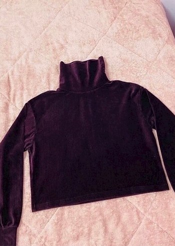 Trendyol mürdüm rengi kadife bluz dik yaka 38 beden