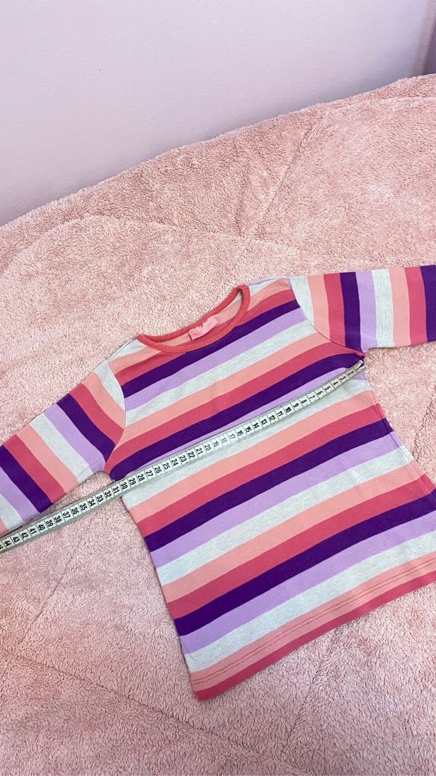 Kız Çocuk Renkli Çizgili Uzun Kollu Tişört - Görsel 3