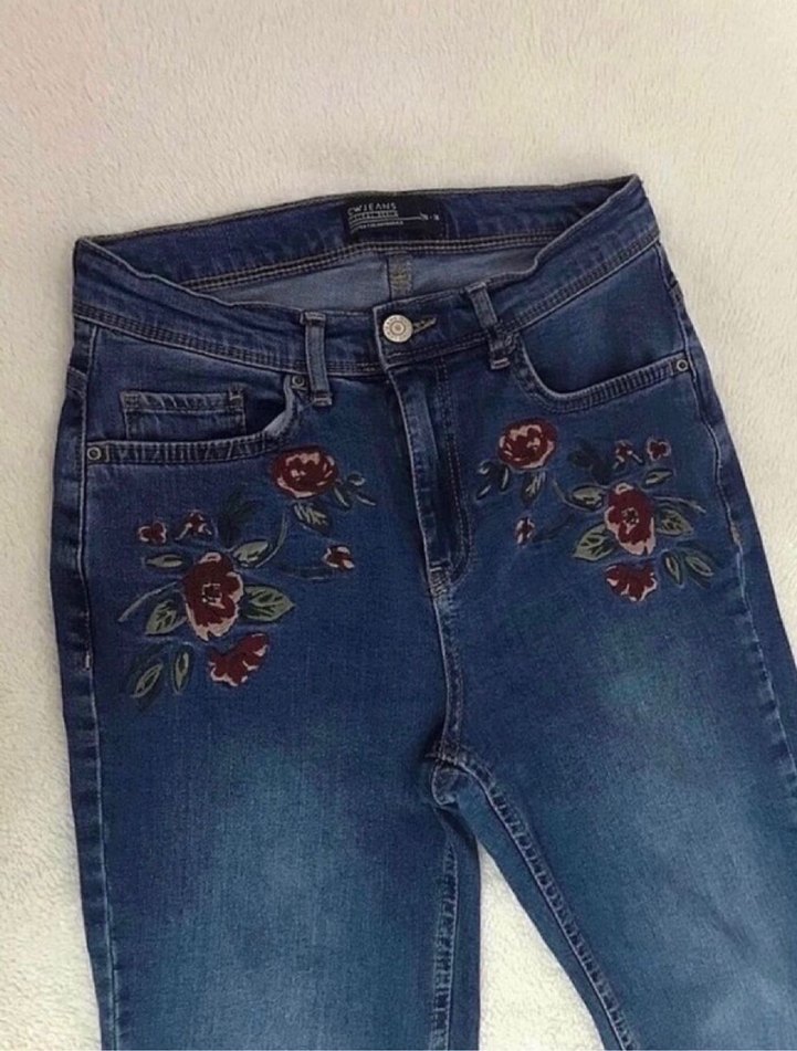 Lc waikiki yüksek bel bel kot pantolon likralı çiçek nakışlık - Görsel 2