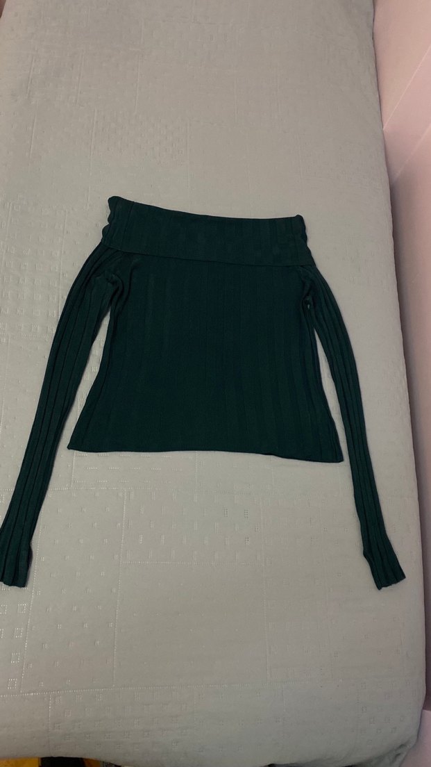 Trend Zümrüt Yeşili Carmen Yaka Triko Kazak ince 38 beden - Görsel 2