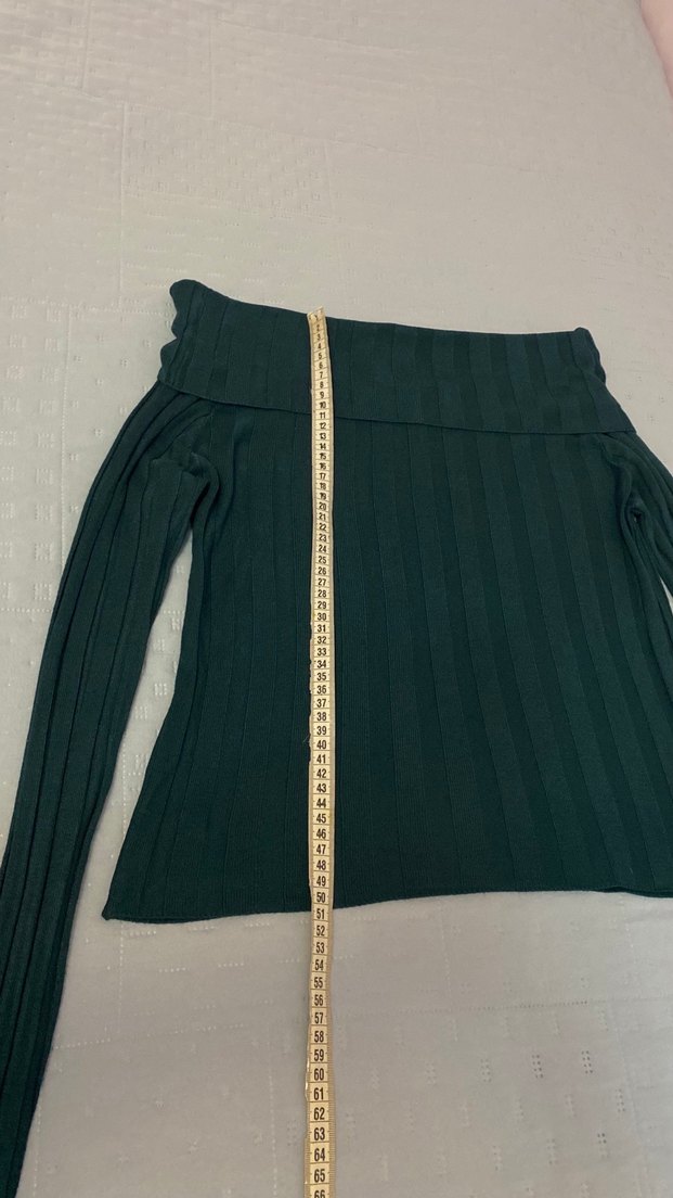 Trend Zümrüt Yeşili Carmen Yaka Triko Kazak ince 38 beden - Görsel 3