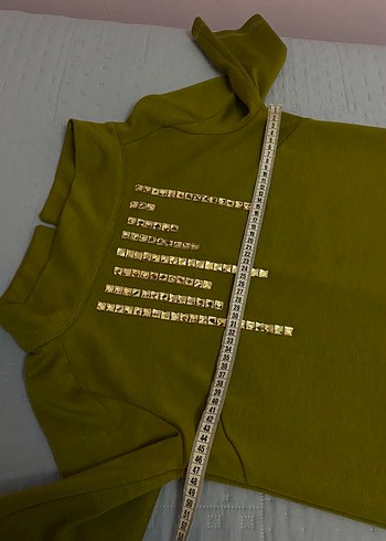 Kasha 40 beden Taşlı Dik Yaka Bluz Yağ Yeşili Outlet - Görsel 3