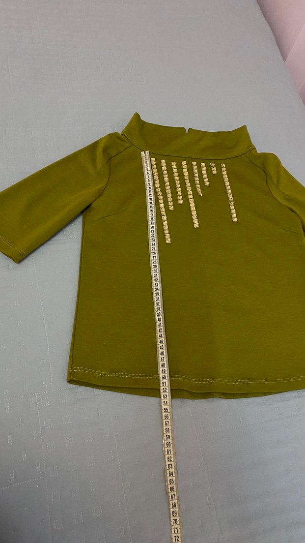 Kasha 40 beden Taşlı Dik Yaka Bluz Yağ Yeşili Outlet - Görsel 2
