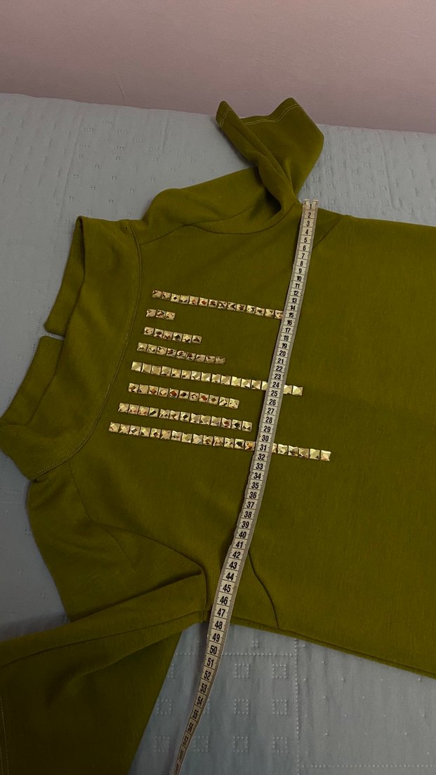 Kasha 40 beden Taşlı Dik Yaka Bluz Yağ Yeşili Outlet - Görsel 3