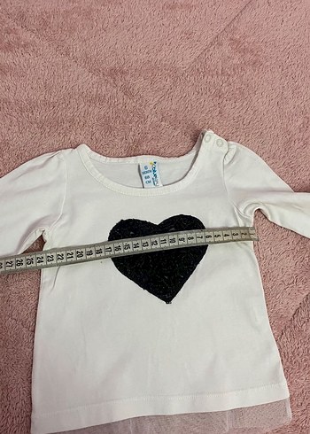 Kız bebek 3-6 ay tül ve kalp detaylı kız bebek bluz uzun kol - Görsel 4