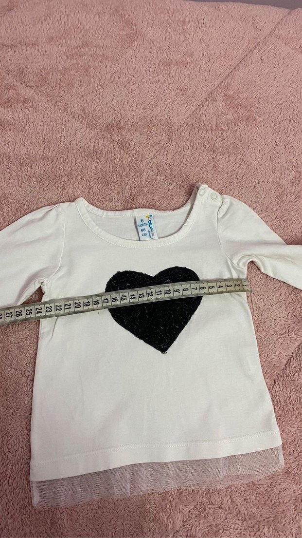 Kız bebek 3-6 ay tül ve kalp detaylı kız bebek bluz uzun kol - Görsel 4