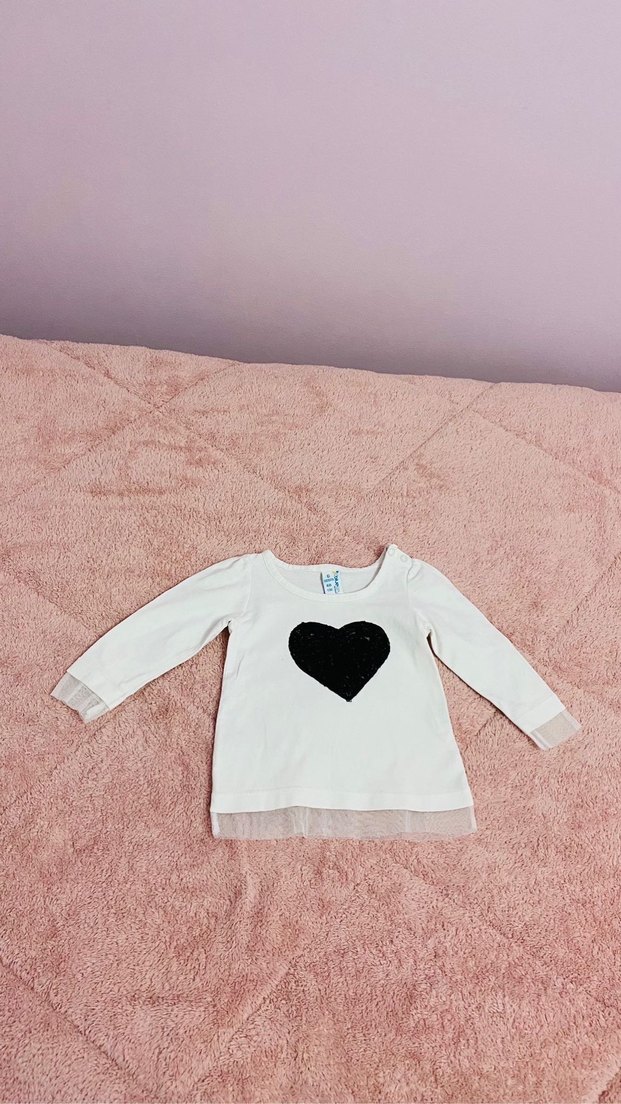 Kız bebek 3-6 ay tül ve kalp detaylı kız bebek bluz uzun kol - Görsel 2